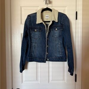 Kensie Blue Denim Jacket with Cream Fleece Collar
